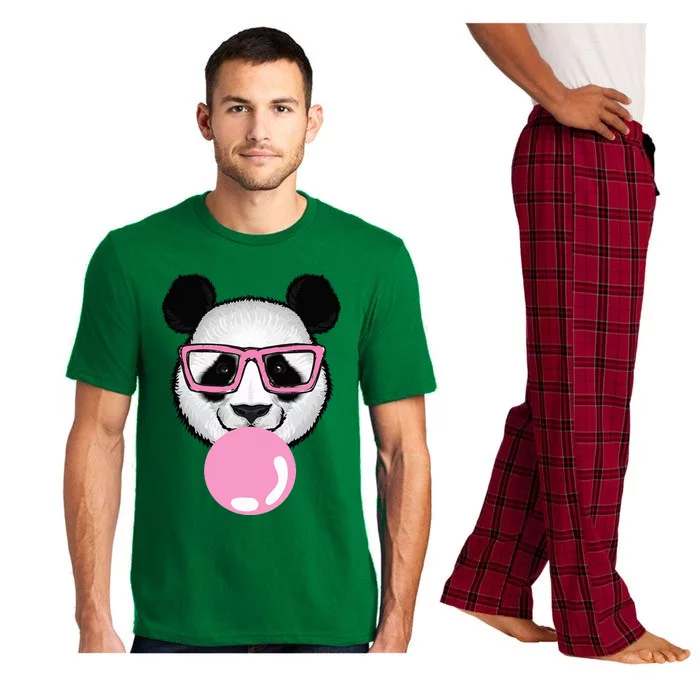 Cool Panda Face Eating Gum And Makes A Bubble Cute Panda Pajama Set