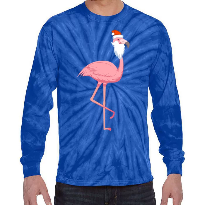 Christmas Pink Flamingo Santa Gift Tie-Dye Long Sleeve Shirt