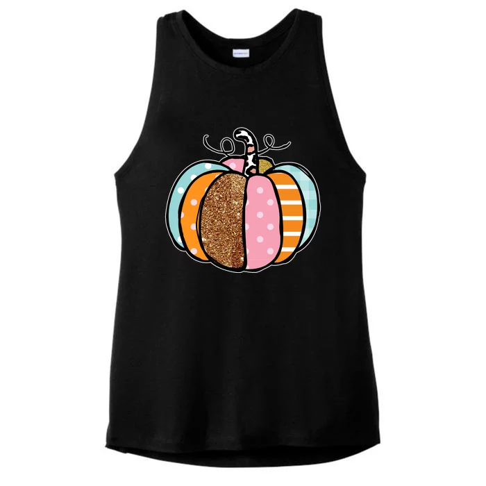 Colorful Pumpkin Festive Fall Ladies Tri-Blend Wicking Tank