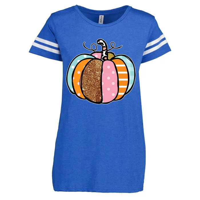 Colorful Pumpkin Festive Fall Enza Ladies Jersey Football T-Shirt