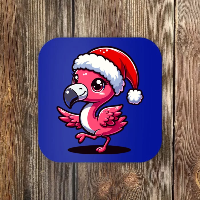 Cheerful Pink Flamingo Christmas Santa Hat Cool Gift Coaster