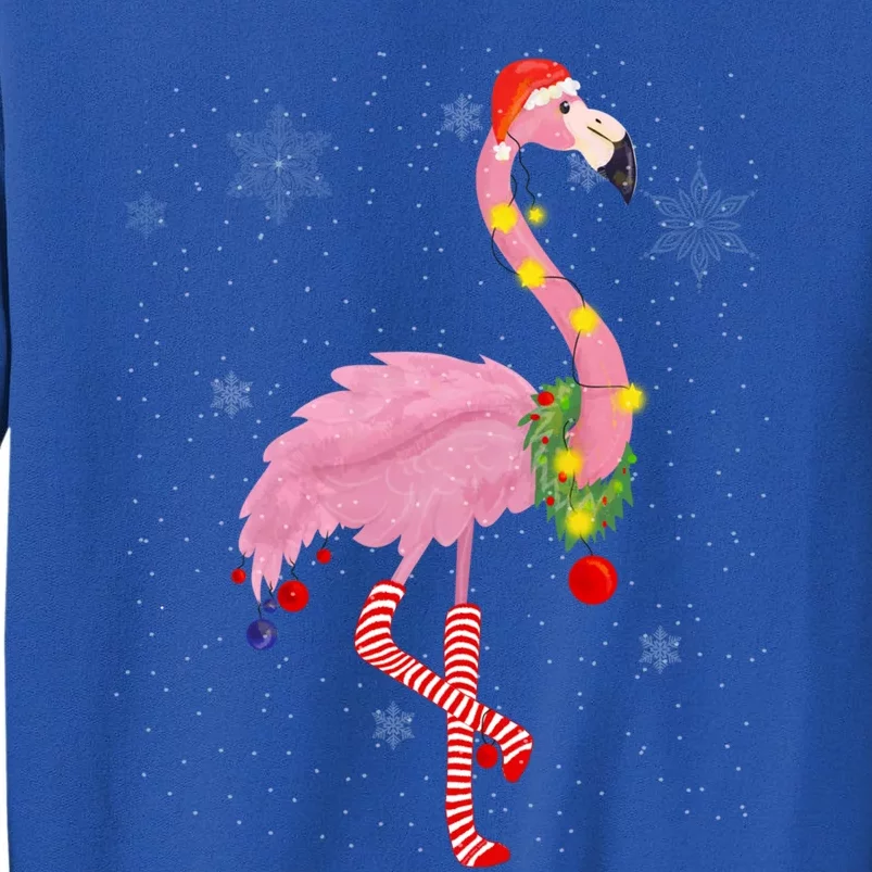 Cute Pink Flamingo With Snow Lights And Santa Hat Christmas Cute Gift Sweatshirt