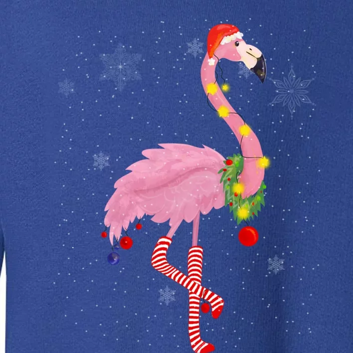 Cute Pink Flamingo With Snow Lights And Santa Hat Christmas Cute Gift Toddler Sweatshirt