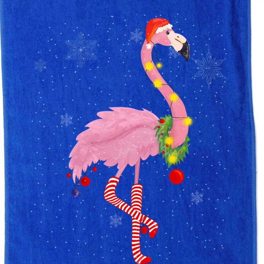 Cute Pink Flamingo With Snow Lights And Santa Hat Christmas Cute Gift Platinum Collection Golf Towel