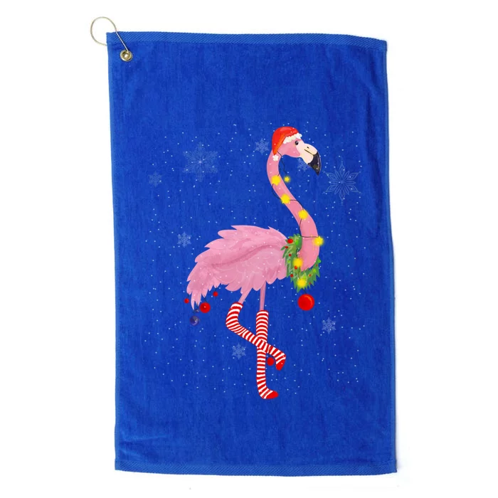 Cute Pink Flamingo With Snow Lights And Santa Hat Christmas Cute Gift Platinum Collection Golf Towel