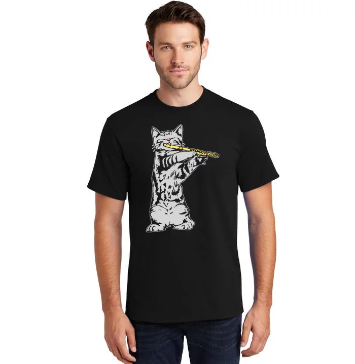 Cat Playing Flute Cool Musician Marching Band Tall T-Shirt