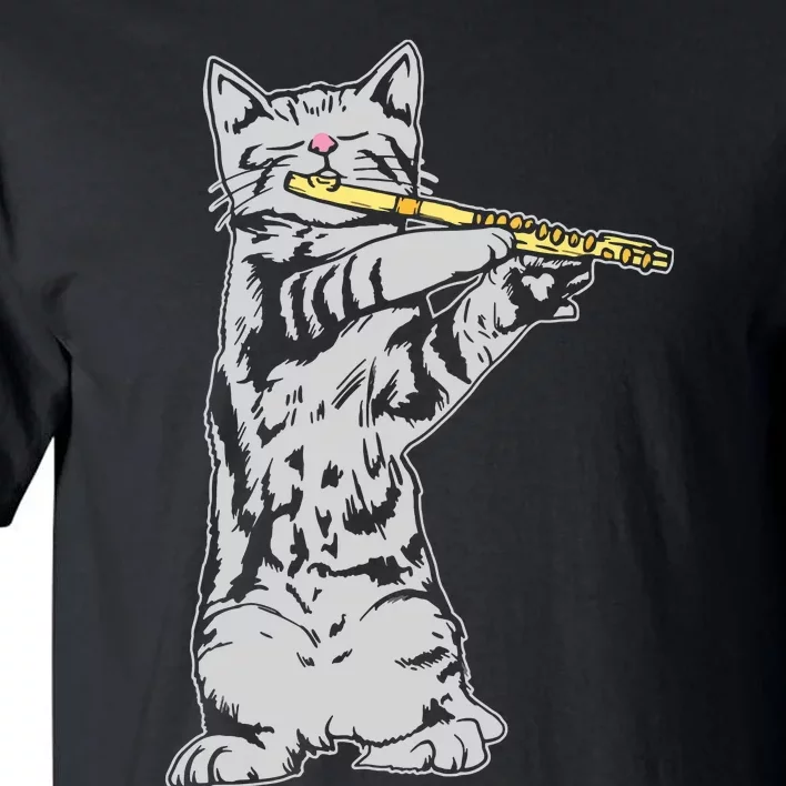 Cat Playing Flute Cool Musician Marching Band Tall T-Shirt