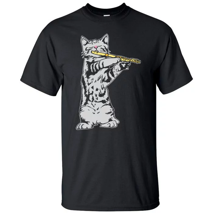 Cat Playing Flute Cool Musician Marching Band Tall T-Shirt