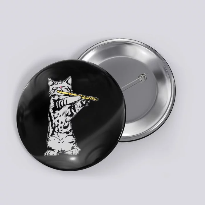 Cat Playing Flute Cool Musician Marching Band Button