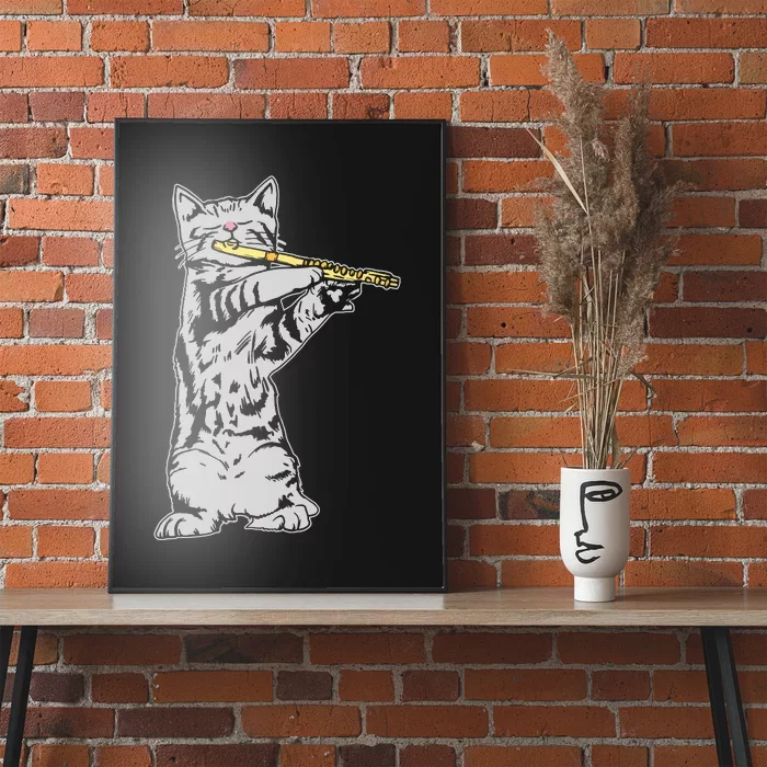 Cat Playing Flute Cool Musician Marching Band Poster