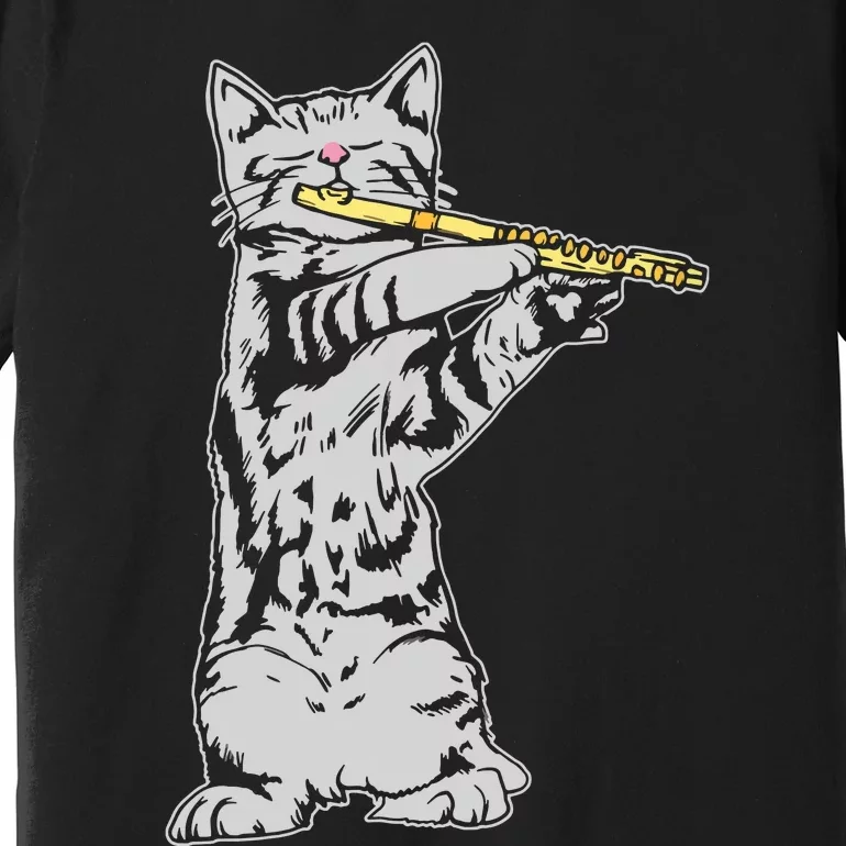 Cat Playing Flute Cool Musician Marching Band Premium T-Shirt