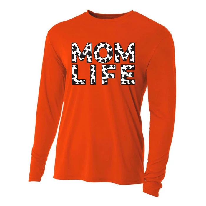 Cow Print Farm Life Mom Life Funny Mothers Day Women Farmer Cooling Performance Long Sleeve Crew