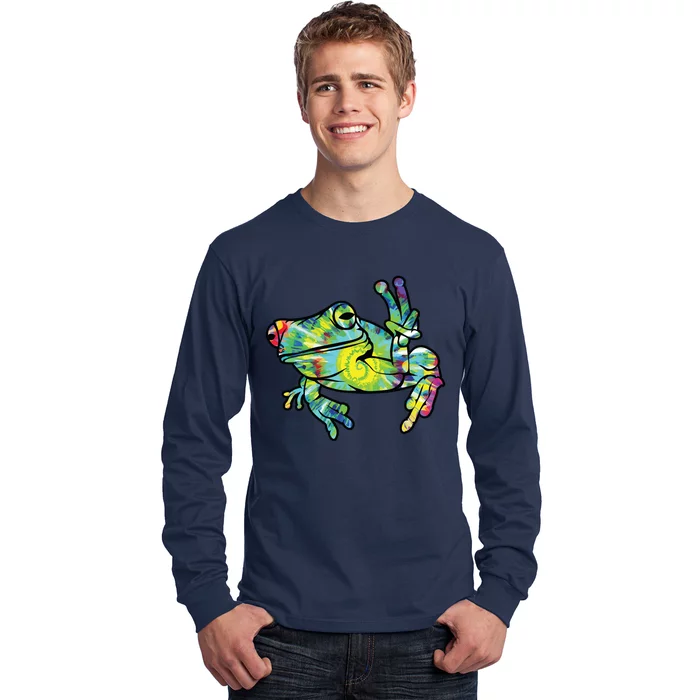 Cool Peace Frog Tie Dye Long Sleeve Shirt