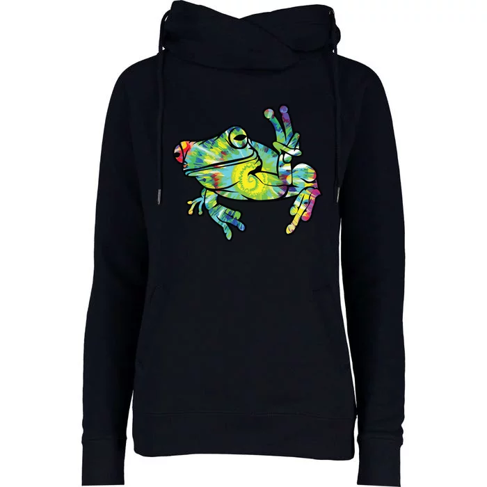 Cool Peace Frog Tie Dye Womens Funnel Neck Pullover Hood