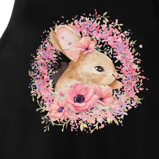 Cute Pink Floral Easter Bunny Ladies Tri-Blend Wicking Tank