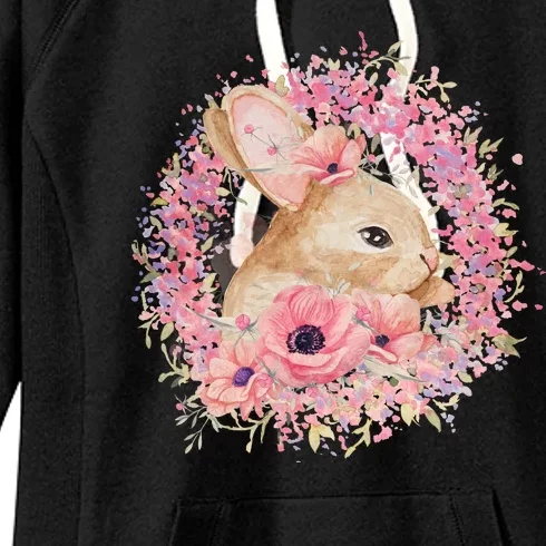 Cute Pink Floral Easter Bunny Women's Fleece Hoodie