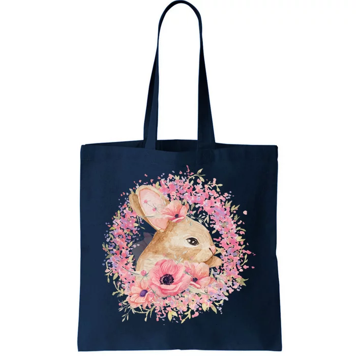 Cute Pink Floral Easter Bunny Tote Bag