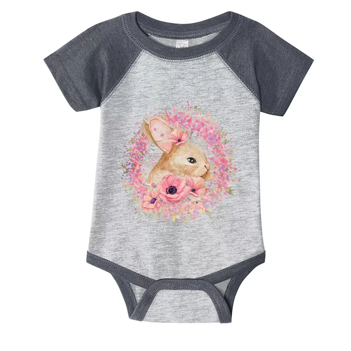 Cute Pink Floral Easter Bunny Infant Baby Jersey Bodysuit