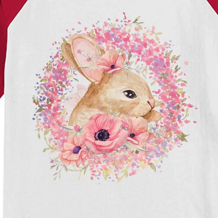 Cute Pink Floral Easter Bunny Kids Colorblock Raglan Jersey