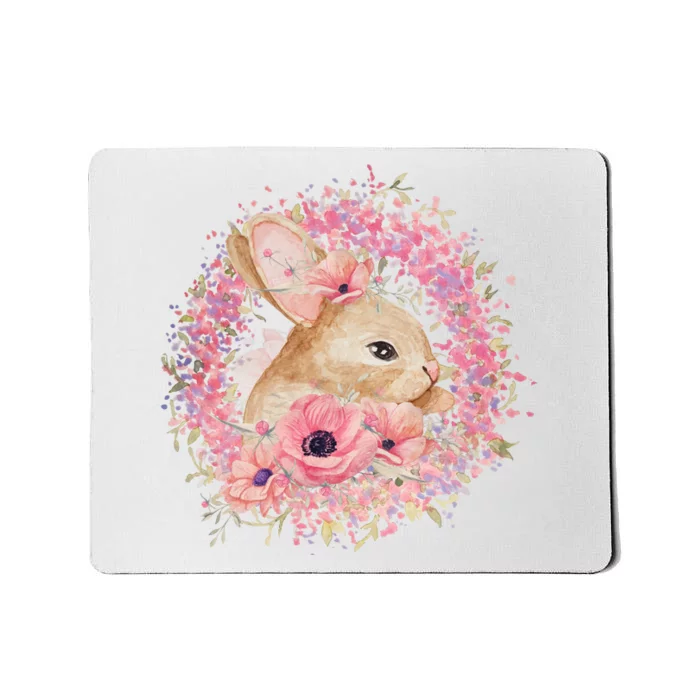 Cute Pink Floral Easter Bunny Mousepad