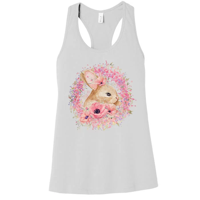 Cute Pink Floral Easter Bunny Women's Racerback Tank