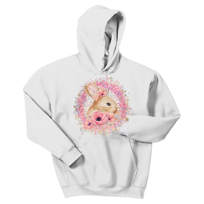 Cute Pink Floral Easter Bunny Kids Hoodie