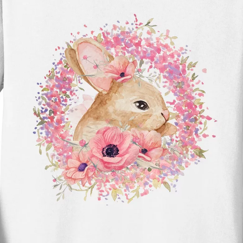 Cute Pink Floral Easter Bunny Kids Long Sleeve Shirt