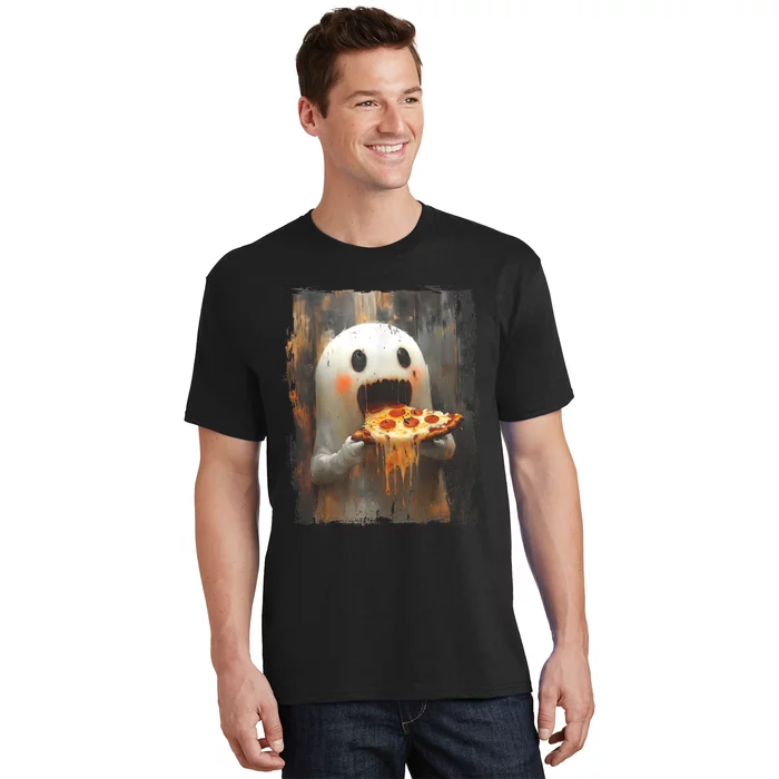 Cute Pizza Ghost Eating Pizza Funny Halloween Food Lovers T-Shirt