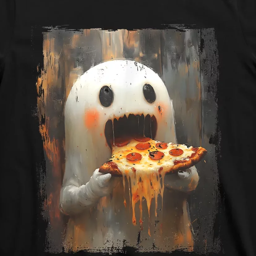 Cute Pizza Ghost Eating Pizza Funny Halloween Food Lovers T-Shirt