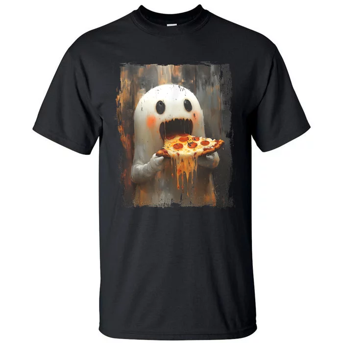 Cute Pizza Ghost Eating Pizza Funny Halloween Food Lovers Tall T-Shirt