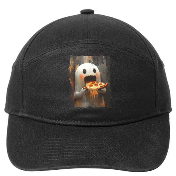 Cute Pizza Ghost Eating Pizza Funny Halloween Food Lovers 7-Panel Snapback Hat