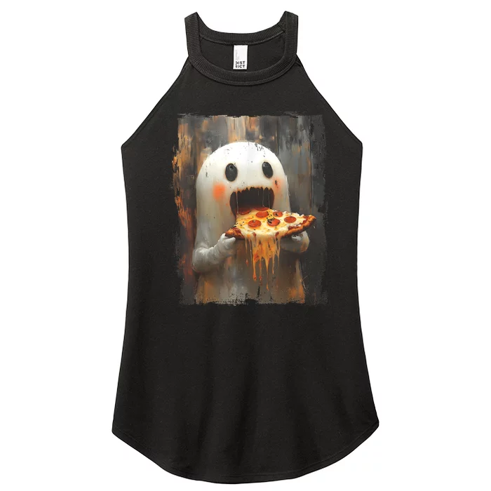 Cute Pizza Ghost Eating Pizza Funny Halloween Food Lovers Women’s Perfect Tri Rocker Tank