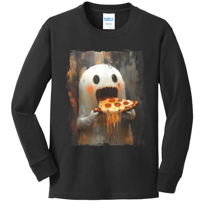 Cute Pizza Ghost Eating Pizza Funny Halloween Food Lovers Kids Long Sleeve Shirt