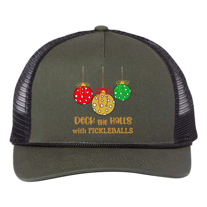 Christmas Pickleball Gift Deck The Halls With Pickleballs Gift Retro Rope Trucker Hat Cap