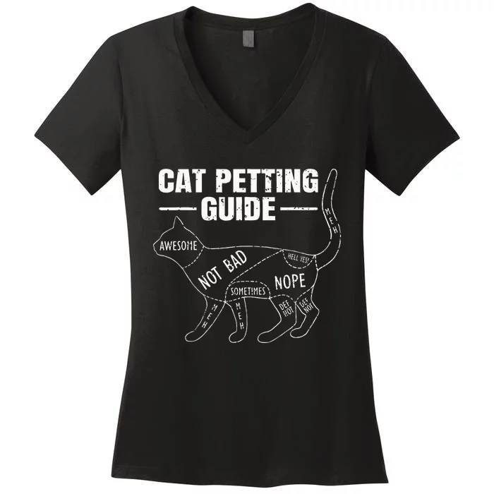 Cat Petting Guide Kitten Lover Funny Feline Pet Owner Women's V-Neck T-Shirt