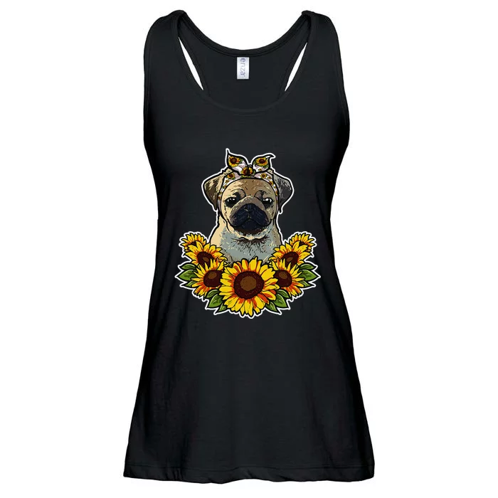 Cute Pug Gift Sunflower Decor Pug Dog Ladies Essential Flowy Tank