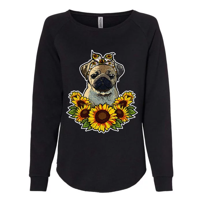 Cute Pug Gift Sunflower Decor Pug Dog Womens California Wash Sweatshirt