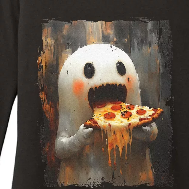 Cute Pizza Ghost Eating Pizza Funny Halloween Food Lovers Gift Womens CVC Long Sleeve Shirt