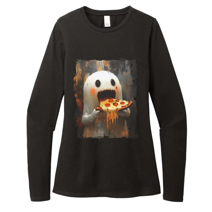 Cute Pizza Ghost Eating Pizza Funny Halloween Food Lovers Gift Womens CVC Long Sleeve Shirt