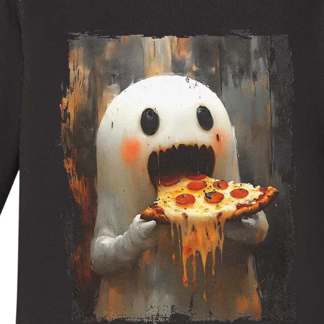 Cute Pizza Ghost Eating Pizza Funny Halloween Food Lovers Gift Baby Long Sleeve Bodysuit