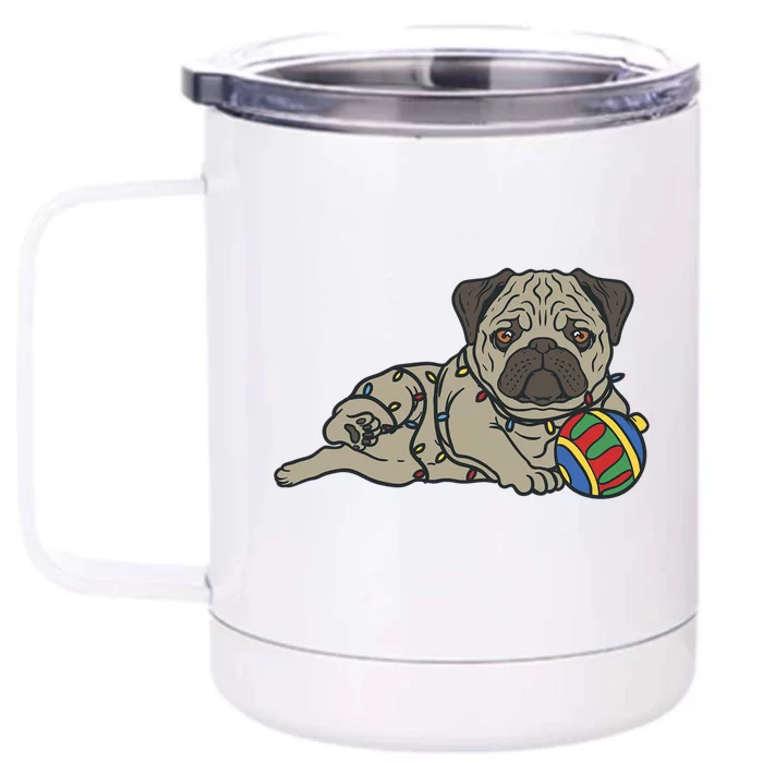 Christmas Pug Gift Dog Lover Owner Xmas Ornat Gift Front & Back 12oz Stainless Steel Tumbler Cup