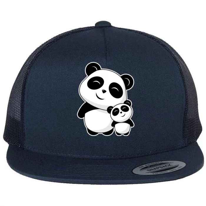 Cute Pandas Gift Siblings Best Friend Valentines Day Panda Bear Gift Flat Bill Trucker Hat