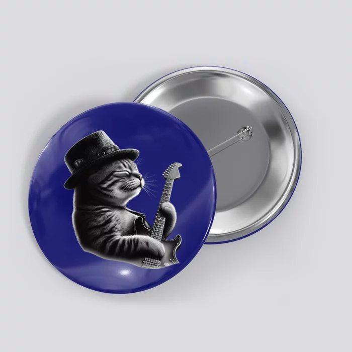 Cat Playing Guitar Funny Rock Music Guitar Cat Button