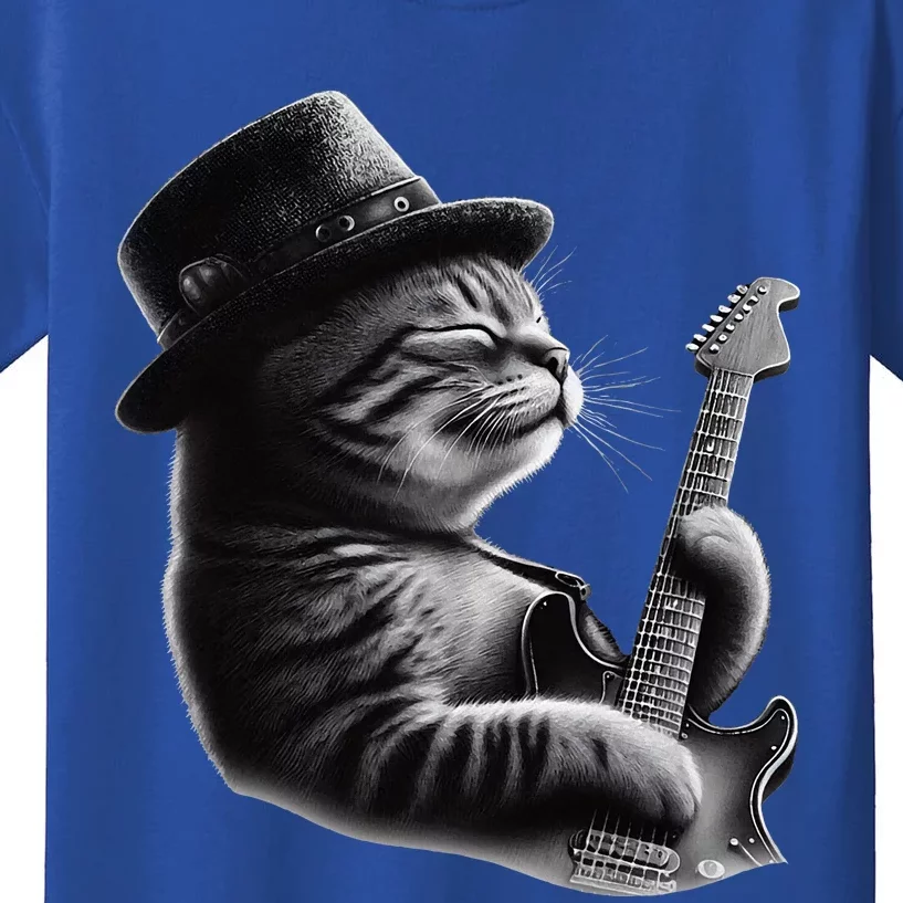 Cat Playing Guitar Funny Rock Music Guitar Cat Kids T-Shirt