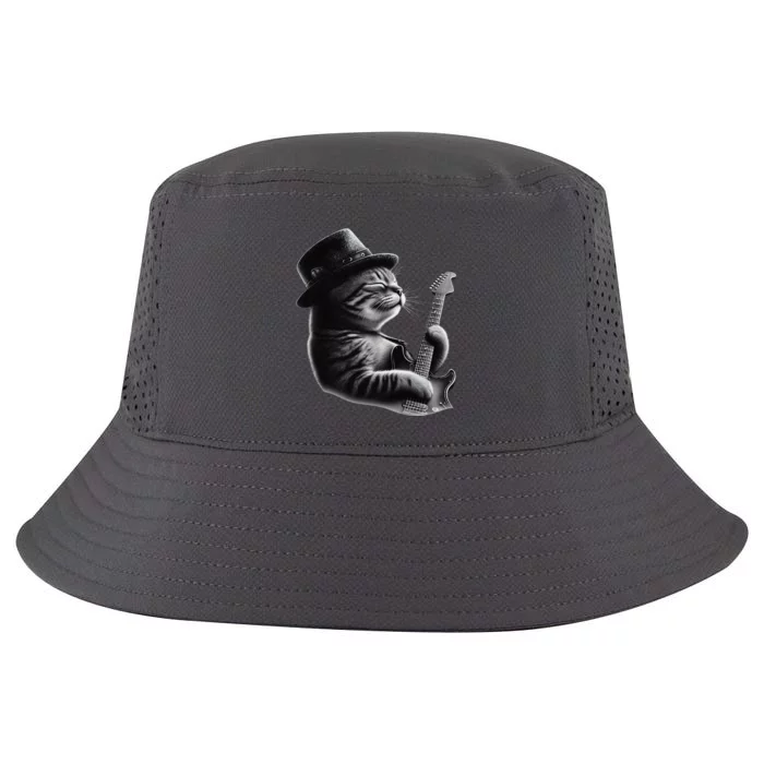 Cat Playing Guitar Funny Rock Music Guitar Cat Cool Comfort Performance Bucket Hat