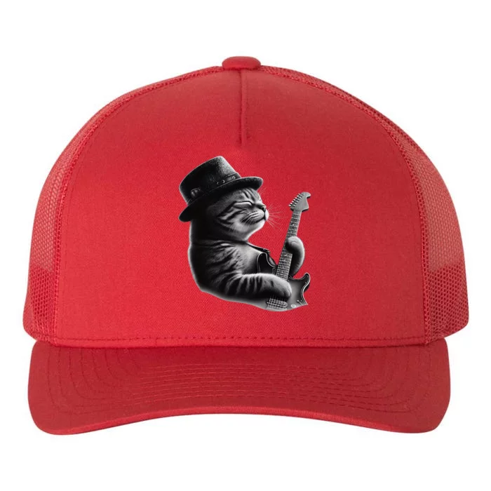 Cat Playing Guitar Funny Rock Music Guitar Cat Yupoong Adult 5-Panel Trucker Hat