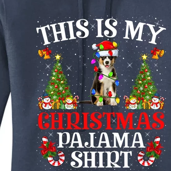 Christmas Pajama Gift Lighting Australian Shepherd Dog Xmas Gift Women's Pullover Hoodie