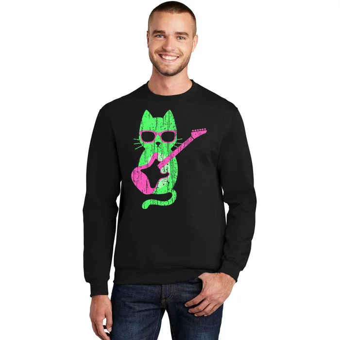 Cat Playing Guitar Cat Wearing Sunglasses 80's New Wave Cat Sweatshirt