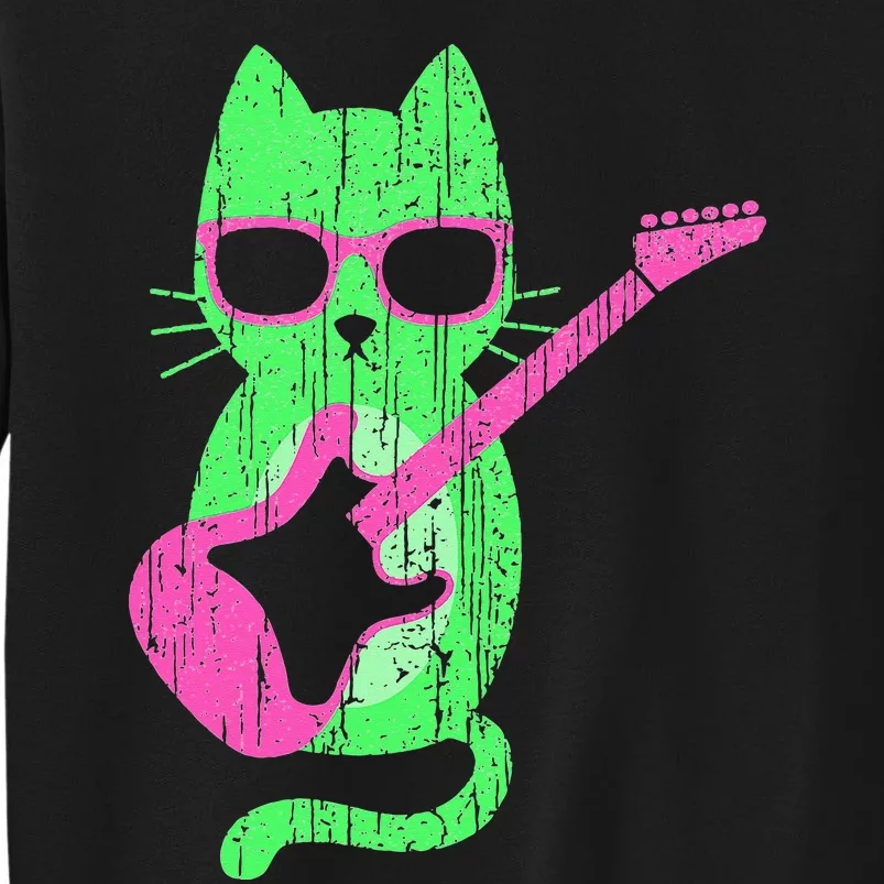 Cat Playing Guitar Cat Wearing Sunglasses 80's New Wave Cat Sweatshirt