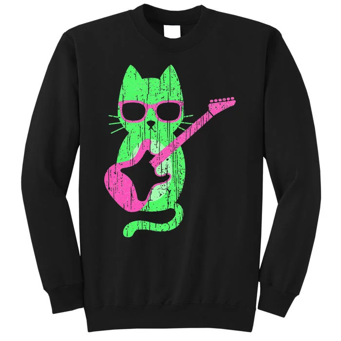 Cat Playing Guitar Cat Wearing Sunglasses 80's New Wave Cat Sweatshirt